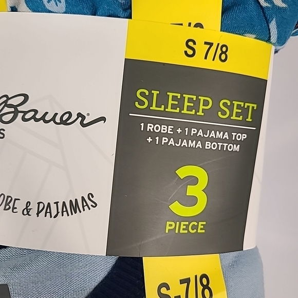 KIDS BOYS SMALL 7/8 EDDIE BAUER 3 PIECE PLUSH PAJAMAS & ROBE SLEEP SET NAVY BLUE - Picture 3 of 4